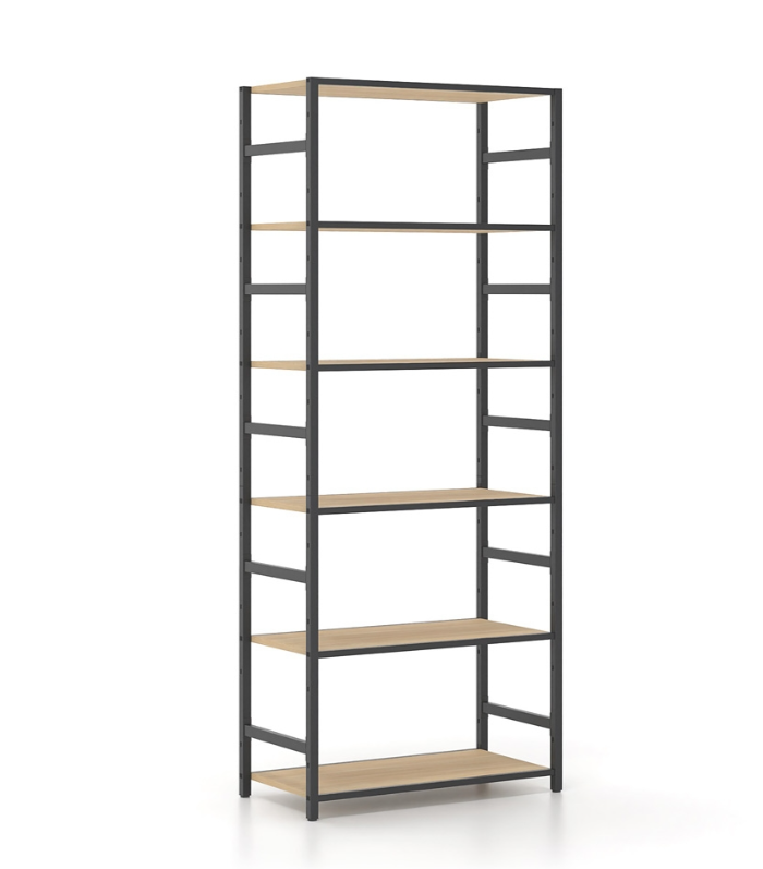 Aρθρωτό σύστημα ραφιών Syntheka, διάστασης 806Χ400Χ1951Η Χρώμα μετάλλου Ral7021-Φυσικό δρυς